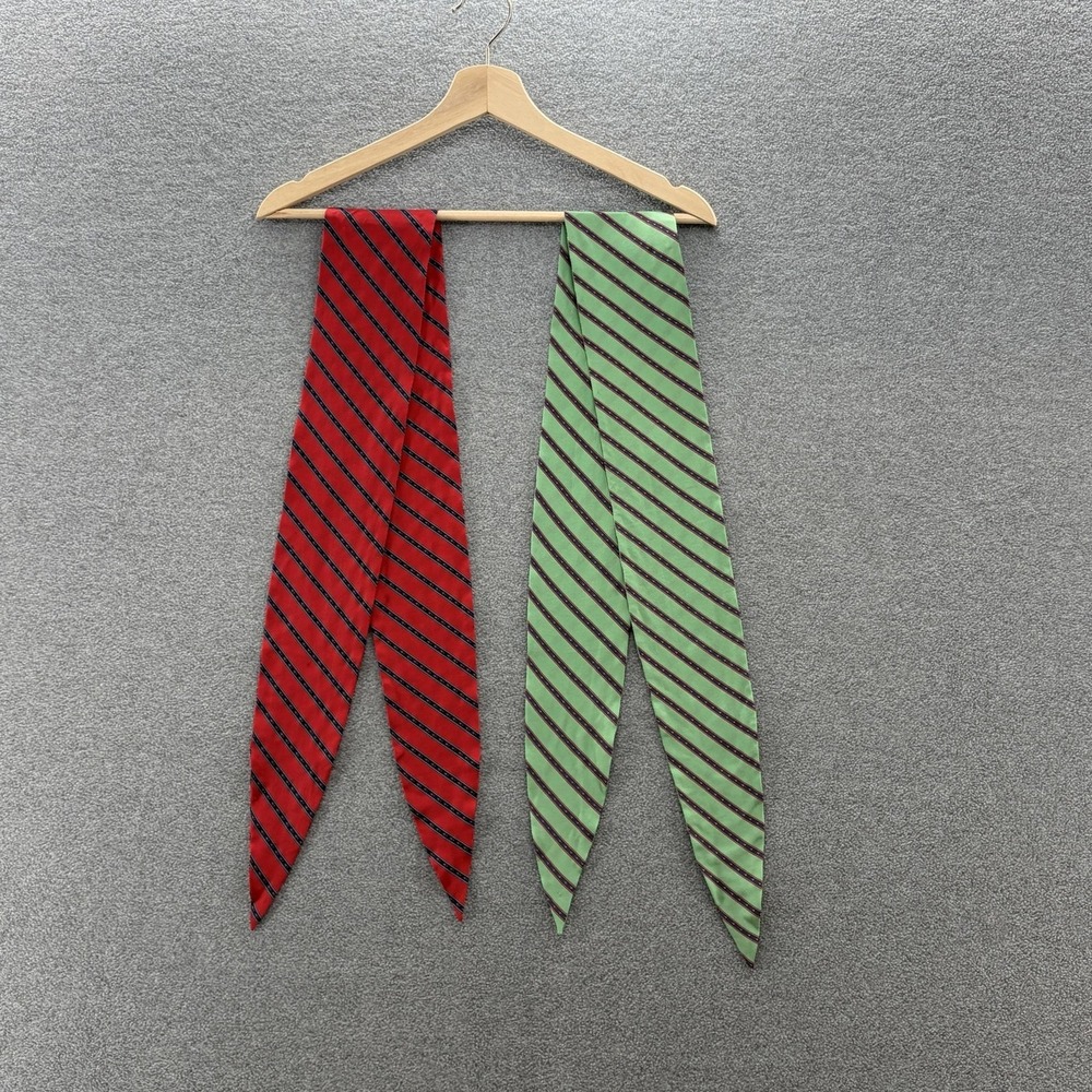 VTG Ginnie Johansen Dallas Scarf Set Womens Red Green Silk Stripe Skinny 2 Pc